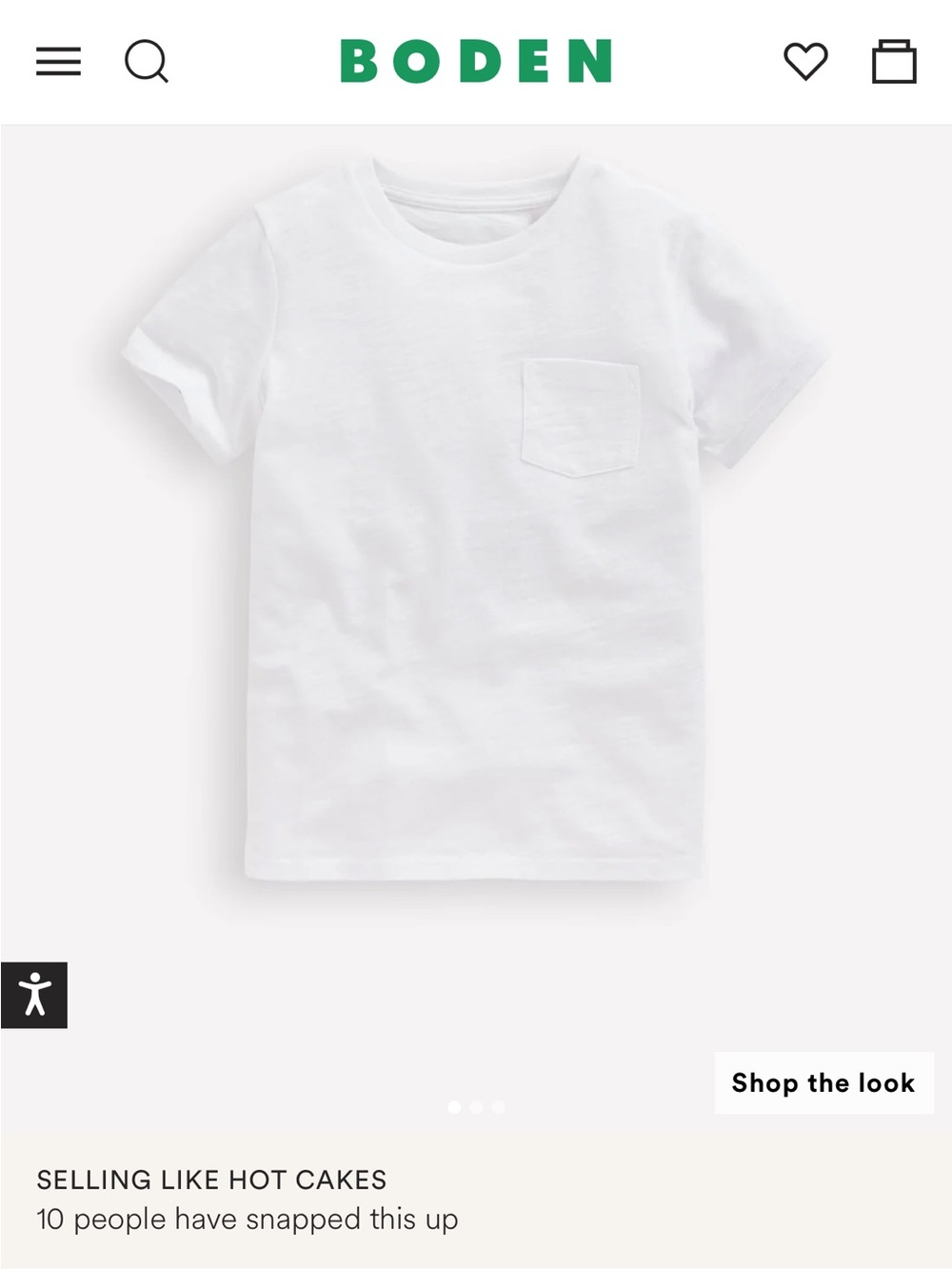 NWT Mini Boden Everyday White Short Sleeve Pocket Tee size 13-14 yrs
